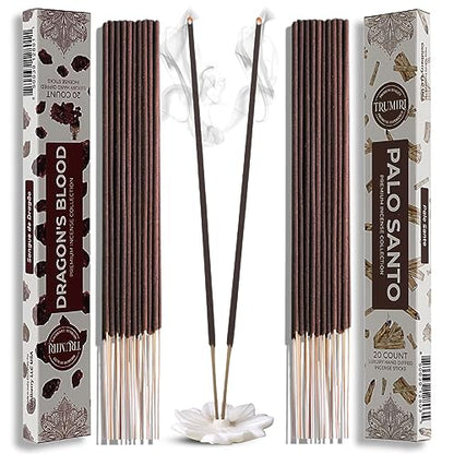 Trumiri Incense Sticks - Combo Pack of 40 Insence-Sticks - 20 Dragons Blood + 20 Palo Santo - Insenses - Insents - Incents - Inscense - Incence - Incienso - All Natural Incense Sticks - color: Dragons Blood Palo Santo