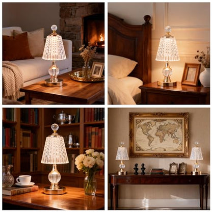 Gold Crystal Battery Operated Rechargeable Lamp Cordless, Diamond - color: Gold-Diamond