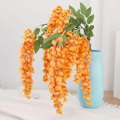 4pcs 47.2in Artificial Fake Wisteria Hanging Flower Garland Silk(orange) - color: Orange