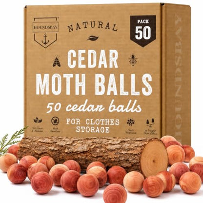 HOUNDSBAY 50 Cedar Balls for Clothes Storage - Aromatic Cedar Wood Balls