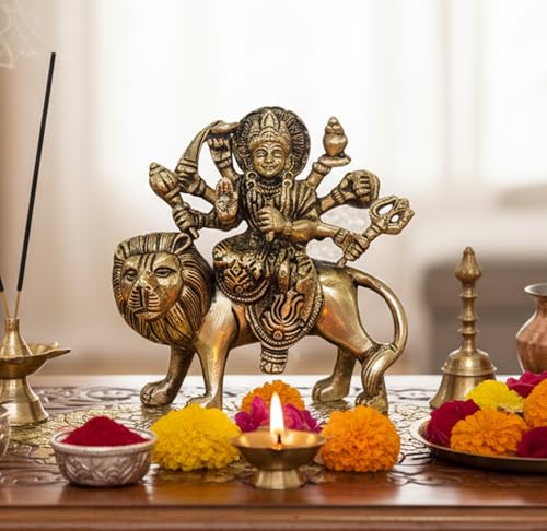 eSplanade Brass Maa Durga/MATA Rani Idol, Statue, moorti, murti for Home Mandir and Home Decor (4.6 Inches)