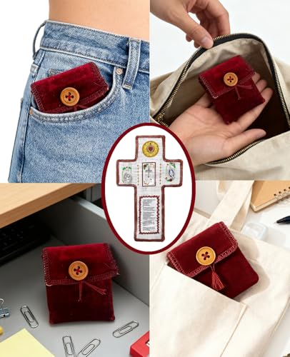 Onism Spanish Pocket Prayer Quilt with Cross, Catholic Gift, 3 Pack Red - color: 3pcs Red – Small (No Pocket)