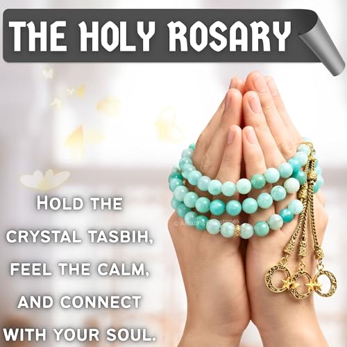 Amazing Gemstone Crystal Tasbeeh with Moon and Star Charm - Certified Crystal Muslim Prayer Beads Natural Gemstone Tasbih Gift for Ramadan Dhikr and Daily Namaz (G) - color: Amazonite