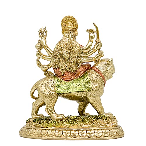 alikiki Hindu Goddess Small Durga Statue - 5.7" H Indian God Durga on Tiger Figurine Hinduism Idol Home Office Temple Puja Sculpture Mandir Murti Diwali Pooja Gifts Meditation Altar Shrine Decor