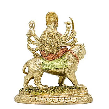 alikiki Hindu Goddess Small Durga Statue - 5.7" H Indian God Durga on Tiger Figurine Hinduism Idol Home Office Temple Puja Sculpture Mandir Murti Diwali Pooja Gifts Meditation Altar Shrine Decor