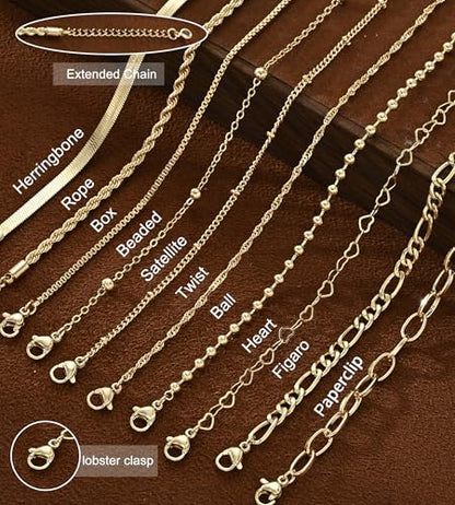 10 Pcs 14K Gold Plated Bracelet for Women, Dainty Stackable Chain Set - color: Gold