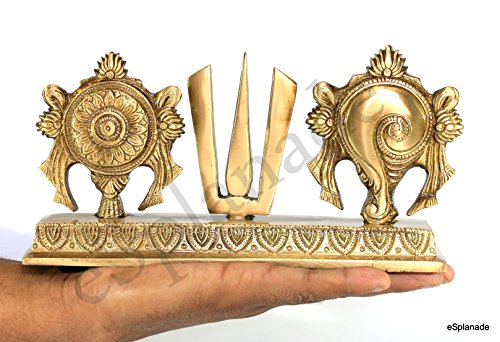 eSplanade Brass Shankh Chakra Namah Showpiece | Shankha Chakra Tilak | Shankha Gada Padma | Padmanabha Swami | Vishnu | Home Decor (8.75 Inches)