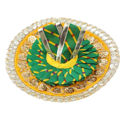 Laddu Gopal Dress with Mukut Bal Kanha ji God Vastra -Green,Yellow (6") - size: 6 inche