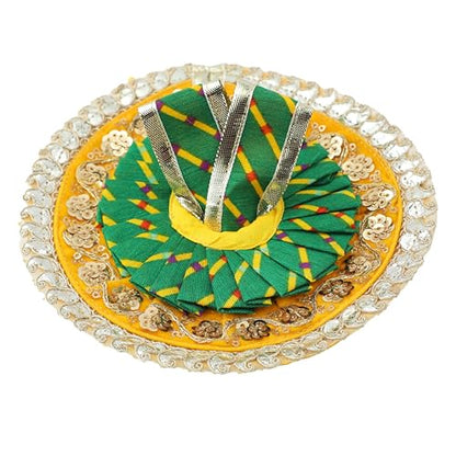 Laddu Gopal Dress with Mukut Bal Kanha ji God Vastra -Green,Yellow (6") - size: 6 inche