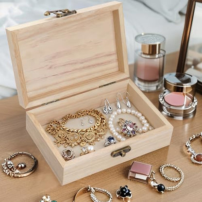 10 Pack 5.83 x 3.86 x 1.88 Inches Small Rectangle Wooden Box, Unfinished Wood Boxes, Perfect for DIY Projects and Storage.