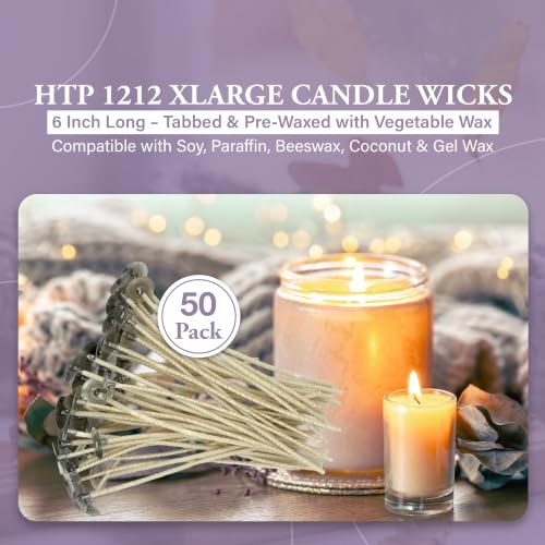 HTP 1212 6 Inch Candle Wicks, 50 Count Pre-Waxed Pre-Tabbed - size: 50 HTP - 1212