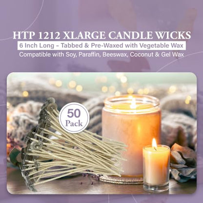 HTP 1212 6 Inch Candle Wicks, 50 Count Pre-Waxed Pre-Tabbed - size: 50 HTP - 1212