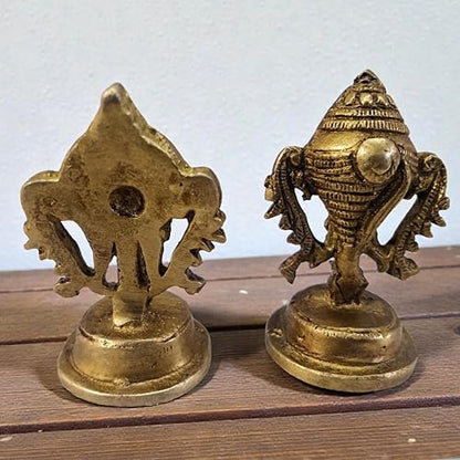 Brass Vaishnava Symbols | 2.5 Inch Conch and Chakra Idols | Handcrafted Brass Hindu Spiritual Decor for Home Temple & Altar | Indian Shankh Chakra Puja Religious Gift