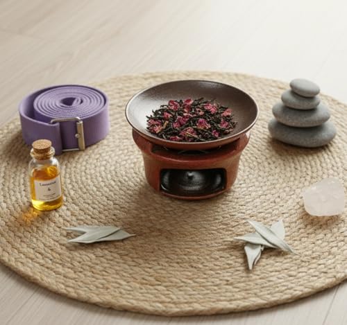 Ceramic Herb Burner Kit, High-Fired Aromatherapy Burner Set - color: Reddish Brown