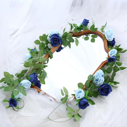 GREENTIME 2Pack 6.5FT Mixed Blue Artificial Flower Garland Fake Rose Vines - color: Light Sapphire Blue