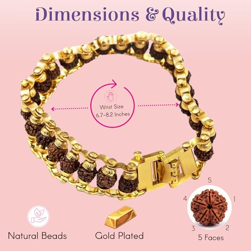LOVENSPIRE Gold-plated 5 Face Original rudraksha beads Bracelet for Men – Panchmukhi Spiritual Wrist jewelry for Meditation & positive Energy - color: Gold Royal