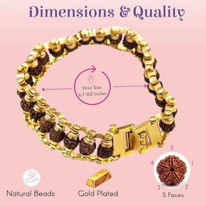LOVENSPIRE Gold-plated 5 Face Original rudraksha beads Bracelet for Men – Panchmukhi Spiritual Wrist jewelry for Meditation & positive Energy - color: Gold Royal