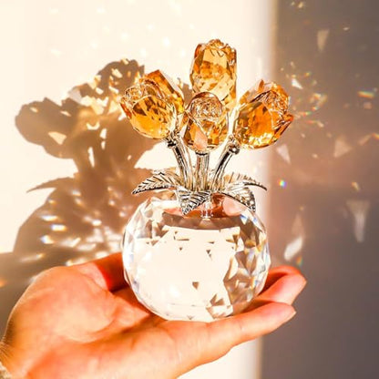 Movdyka Crystal Rose Glass Flowers with Vase Figurine Champagne Home Decor - color: Champagne -Crystal Rose