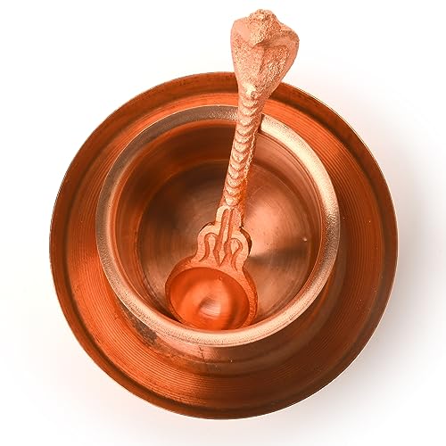 Traditional Indian Panch Patra Lota Prasad Plate with Achmani Spoon Pooja Utensils Accessory Item Articles for Mandir Temple Festival Pooja Purpose Religious Occasions(Panchpatra Set-3 Pcs) - color: Panchpatra Set-3 Pcs