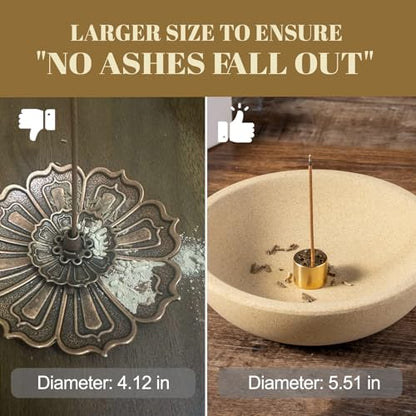 Koville Natural Marble Incense Holder, Incense Holder for Sticks with 9 Holes, Handmade Incense Burner Ash Catcher for Meditation Yoga SPA, Balsam Fir/Palo Santo/Sage/Cone (Sandstone-Brown) - color: D=150-sandstone
