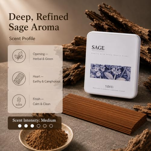 Natural White Sage Incense Sticks with Gold Holder & Storage Tin Box - color: Sage