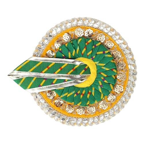 Laddu Gopal Dress with Mukut Bal Kanha ji God Vastra -Green,Yellow (6") - size: 6 inche