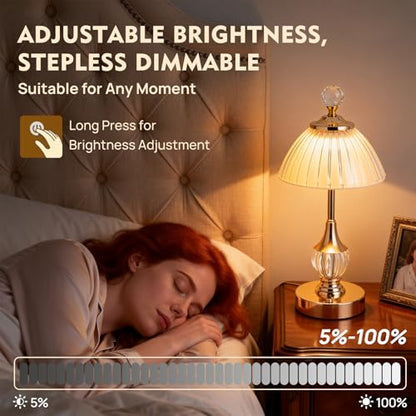 Gold Crystal Battery Operated Rechargeable Lamp Cordless, Pumpkin - color: Gold-Pumpkin
