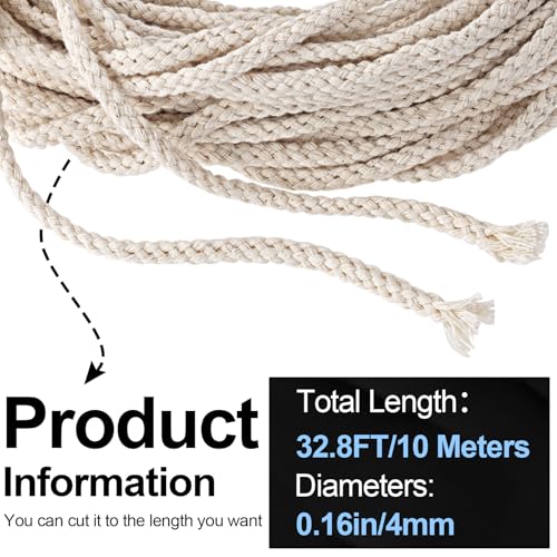 32.75 Ft Cotton Wicks for Oil Lamps, 1/8 Inch - size: 32.75 feet (1/8 inch)