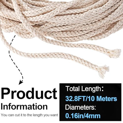 32.75 Ft Cotton Wicks for Oil Lamps, 1/8 Inch - size: 32.75 feet (1/8 inch)