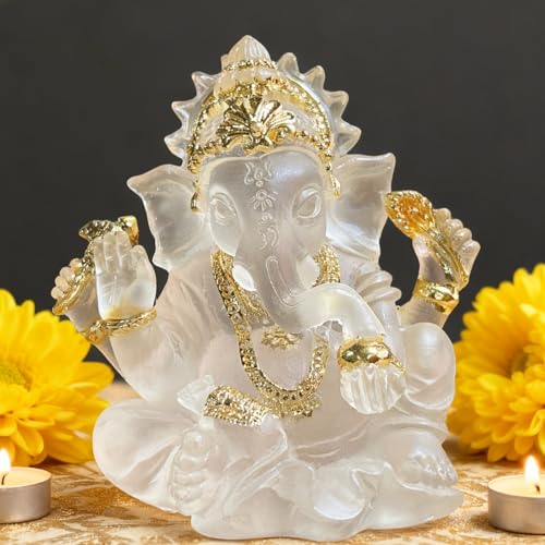 Indian God Lord Ganesha Statue,Hindu Elephant Statue Ganpati Idol Buddha Sculptures,Hindu Gift,Home Temple Mandir Meditation Yoga Room Decor 3.14"(Transparent) - color: Transparent, size: 3.14"