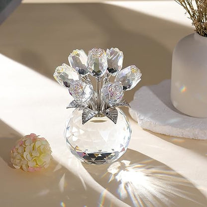 Movdyka Crystal Rose Glass Flowers with Vase Figurine Clear Home Decor - color: Clear-crystal Rose