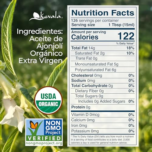 Kevala Organic Extra Virgin Sesame Oil – 64 oz, Body Care and Hair Care - size: 64 Fl Oz (Pack of 1)