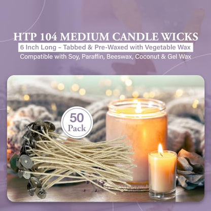 HTP 93 6 Inch Candle Wicks, 50 Count Pre-Waxed Pre-Tabbed - size: 50 HTP - 93