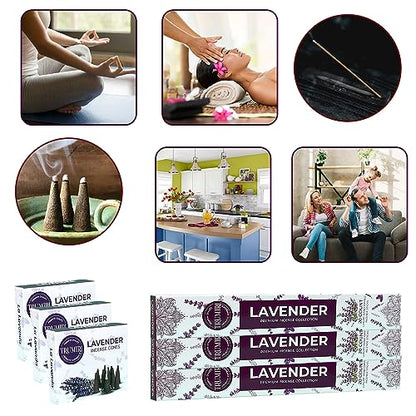 Lavender Incense Sticks & Incense Cones Combo Pack - 60 Insence-Sticks + 30 Insence Cones - Inscense - Incense Cones Scented - Insents - color: Lavender