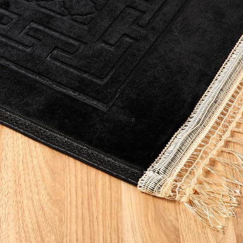 FUMMI Soft Padded Muslim Prayer Rug with Tasbih Beads, Thick Non-Slip Islamic Prayer Mat, Luxurious Janamaz for Men & Women (Black) - color: Black(with Counter)
