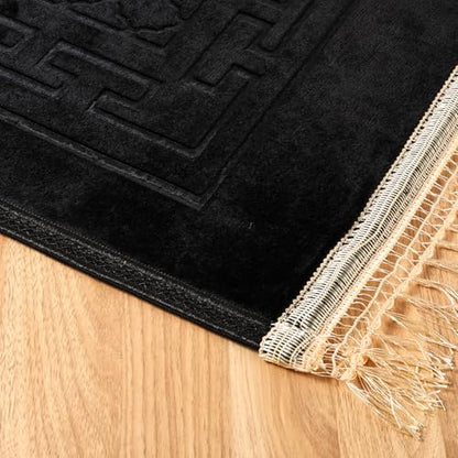 FUMMI Soft Padded Muslim Prayer Rug with Tasbih Beads, Thick Non-Slip Islamic Prayer Mat, Luxurious Janamaz for Men & Women (Black) - color: Black(with Counter)