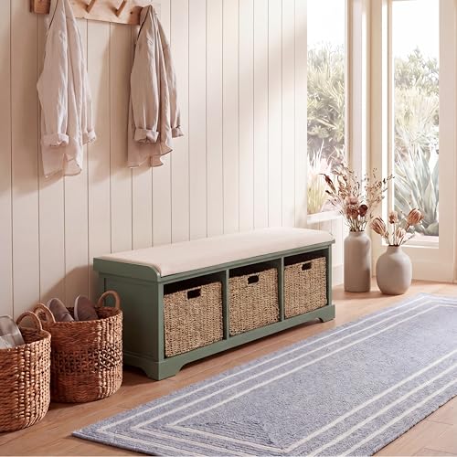 SAFAVIEH Furniture - Lonan Storage Bench - Dusty Green - Solid Wood - Farmhouse Lift-Top Design - Ideal for Entryway, Living Room, Hallway, 18" Seat Height (AMH5733J) - color: Dusty Green