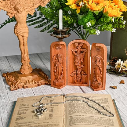 Wooden Jesus Statue Catholic Portable Triptych Altar-6 Inch - color: B-6 Inch