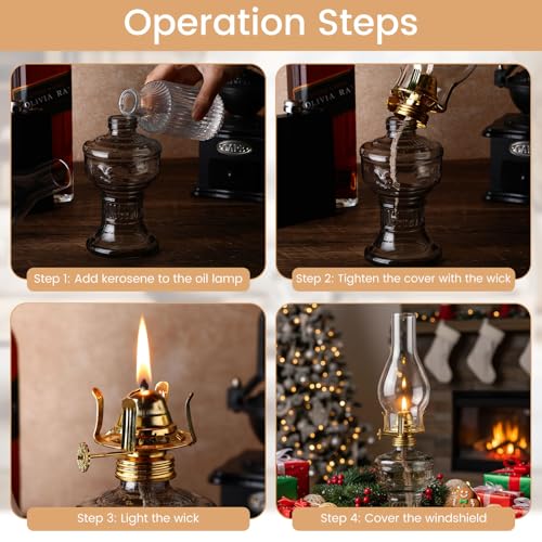2 Pcs Oil Lamps for Indoor Use, Hurricane Kerosene Lamp, Grey - color: Gray