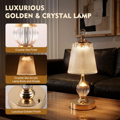 Gold Crystal Battery Operated Rechargeable Lamp Cordless, Dotted - color: Gold-Dotted