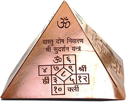 Copper Vastu Pyramid with Syllable Mantra with Ganesha Figure, Shri Vaastu Dosh Nivaaran, Shri Kuber Mantra