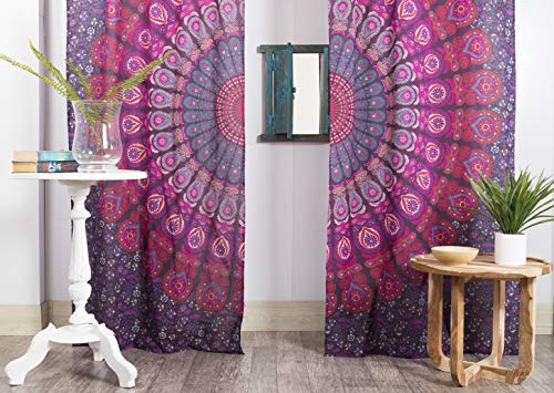 Popular Handicrafts Indian Hippie Bohemian Beautiful Peacock Mandala Window Curtain Panels Purple - color: Purple, size: 38"W x 83"L (Pack of 2)