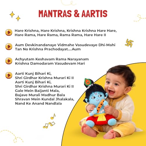 Panda's Box Mantra Chanting Baby Krishna (Small - 23 CM) | Musical Soft Plush Toy | Best Gift for Infants, Toddlers & Babies