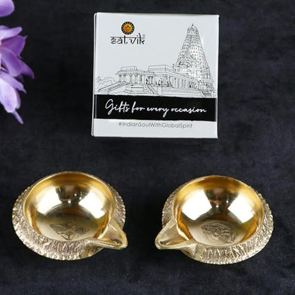 SATVIK Set of 2 - Pure Brass Kuber Diya for Diwali Decoration | Traditional Puja Oil Lamp for Home Temple | Brass Diya for Diwali Pooja & Festive Use - style: SET OF 2