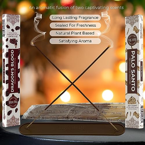 Trumiri Incense Sticks - Combo Pack of 40 Insence-Sticks - 20 Dragons Blood + 20 Palo Santo - Insenses - Insents - Incents - Inscense - Incence - Incienso - All Natural Incense Sticks - color: Dragons Blood Palo Santo