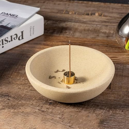 Koville Natural Marble Incense Holder, Incense Holder for Sticks with 9 Holes, Handmade Incense Burner Ash Catcher for Meditation Yoga SPA, Balsam Fir/Palo Santo/Sage/Cone (Sandstone-Brown) - color: D=150-sandstone