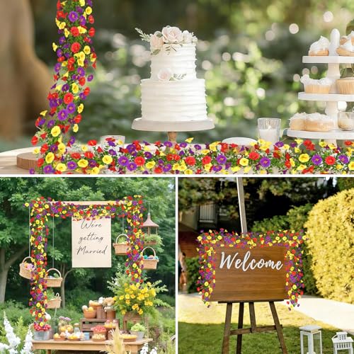 Dremisland Artificial Flowers Garland 2 Pack Summer Floral Garland - color: Red Yellow Purple, size: 2PCS