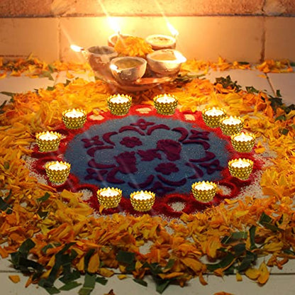 Sziqiqi Lotus Diya for Diwali Pooja Decorations for Home, Set of 12, Gold - size: Pack of 12