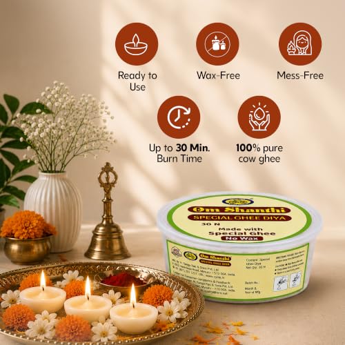 Cycle Om Shanthi Pure Cow Ghee Diya – 30 Diya Ghee Wicks