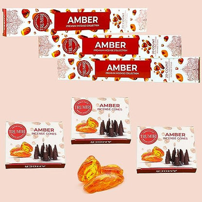 Amber Incense Sticks & Incense Cones Combo Pack - 60 Insence-Sticks + 30 Insence Cones - Inscense - Incense Cones Scented - Insents - color: Amber